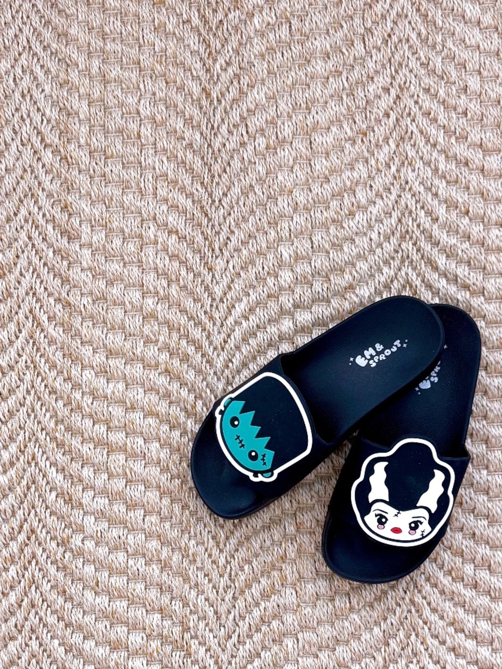 em & sprout frankenstein + bride slides 7 halloween sandals spooky shoes